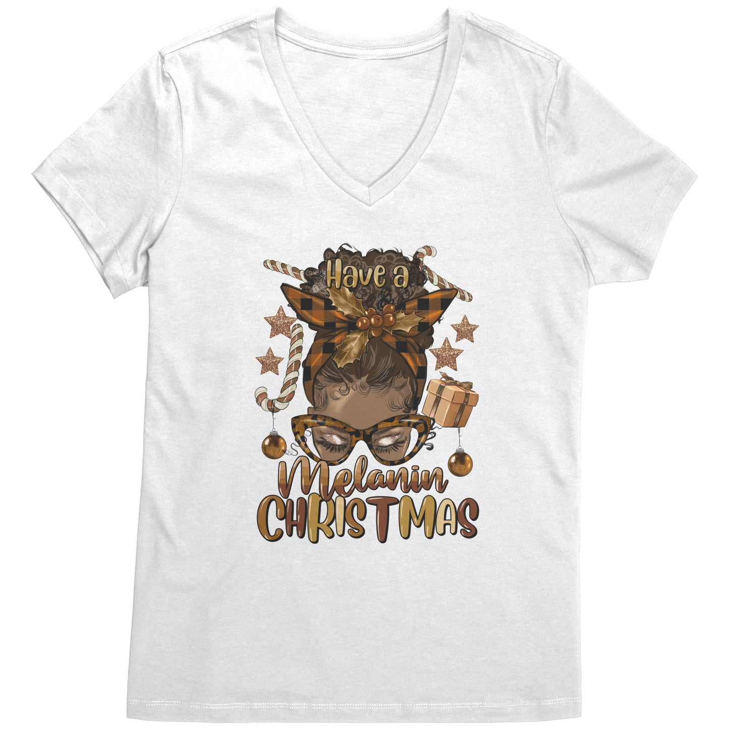 Have a Melanin Christmas Mom V-Neck Tee