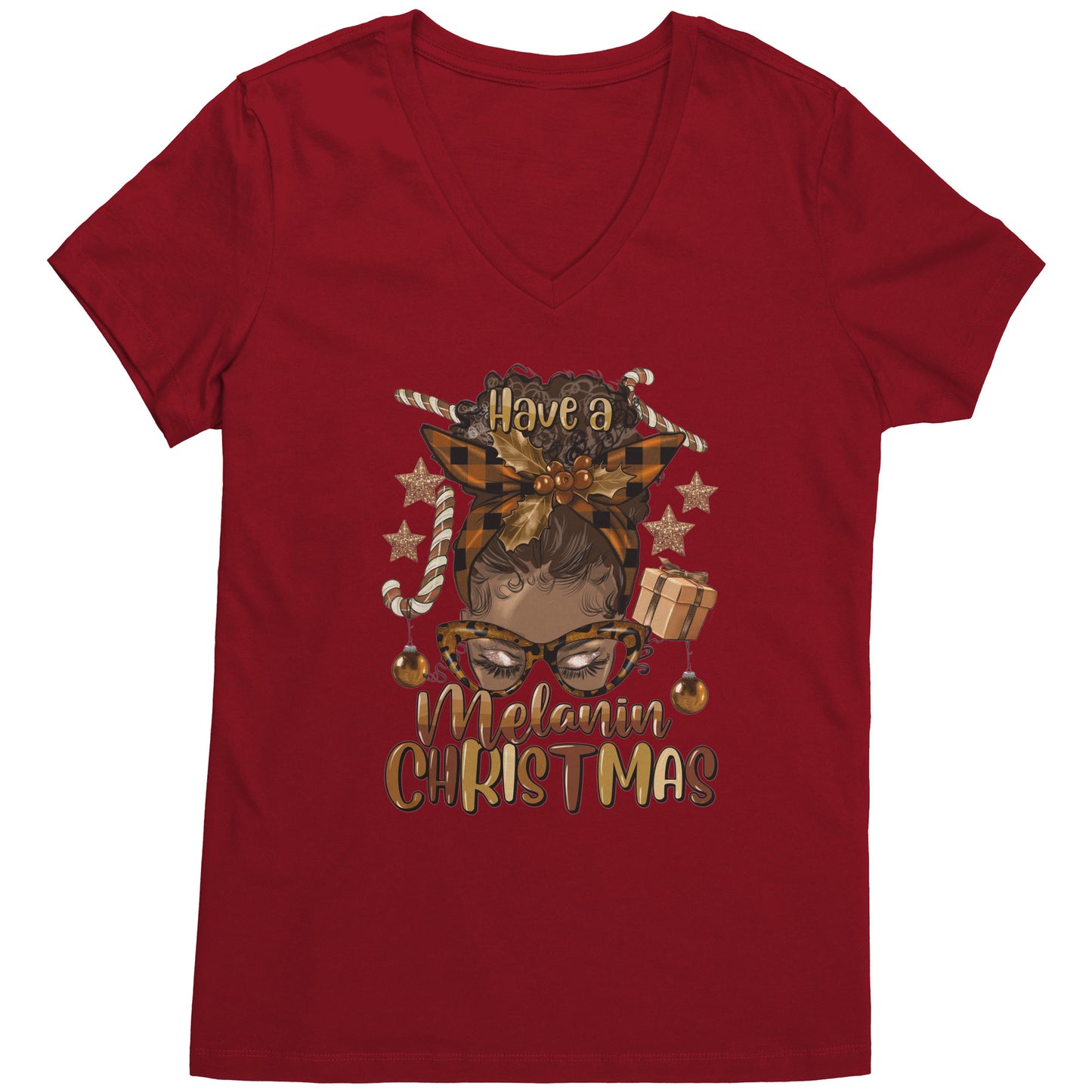 Have a Melanin Christmas Mom V-Neck Tee