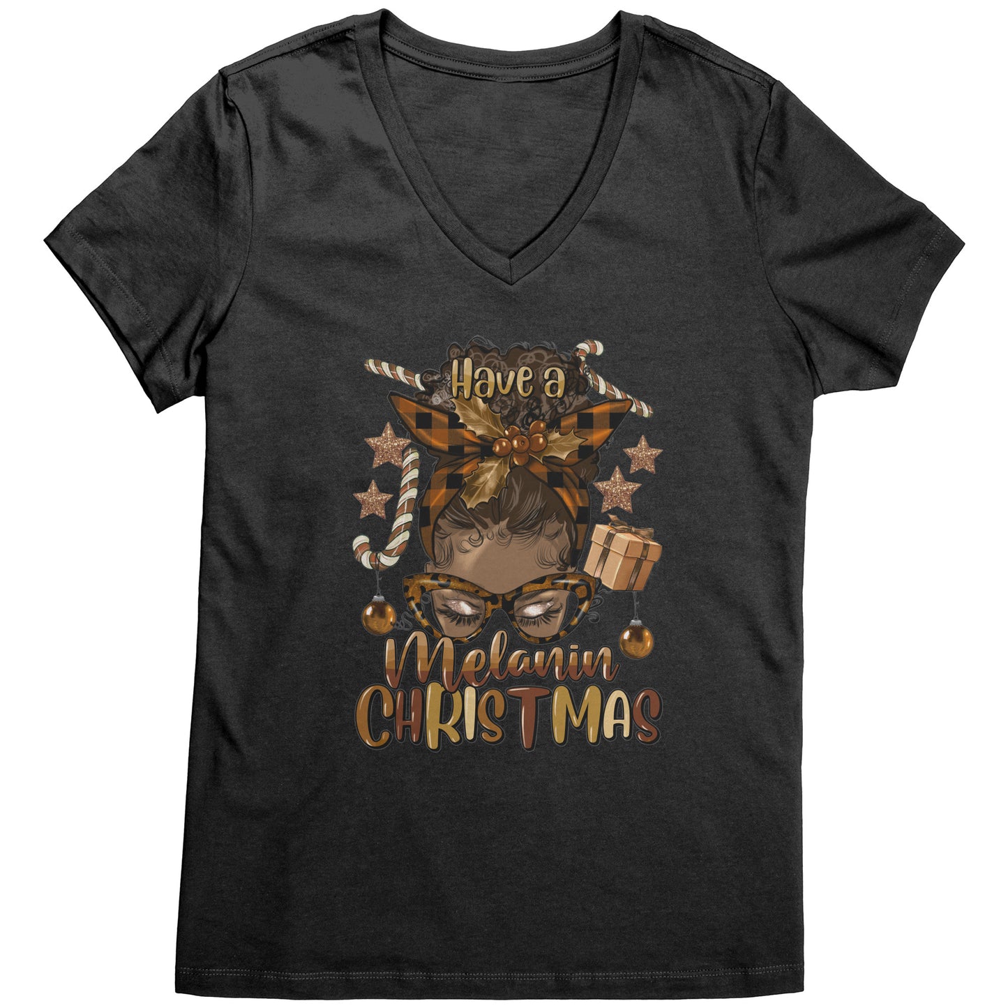 Have a Melanin Christmas Mom V-Neck Tee