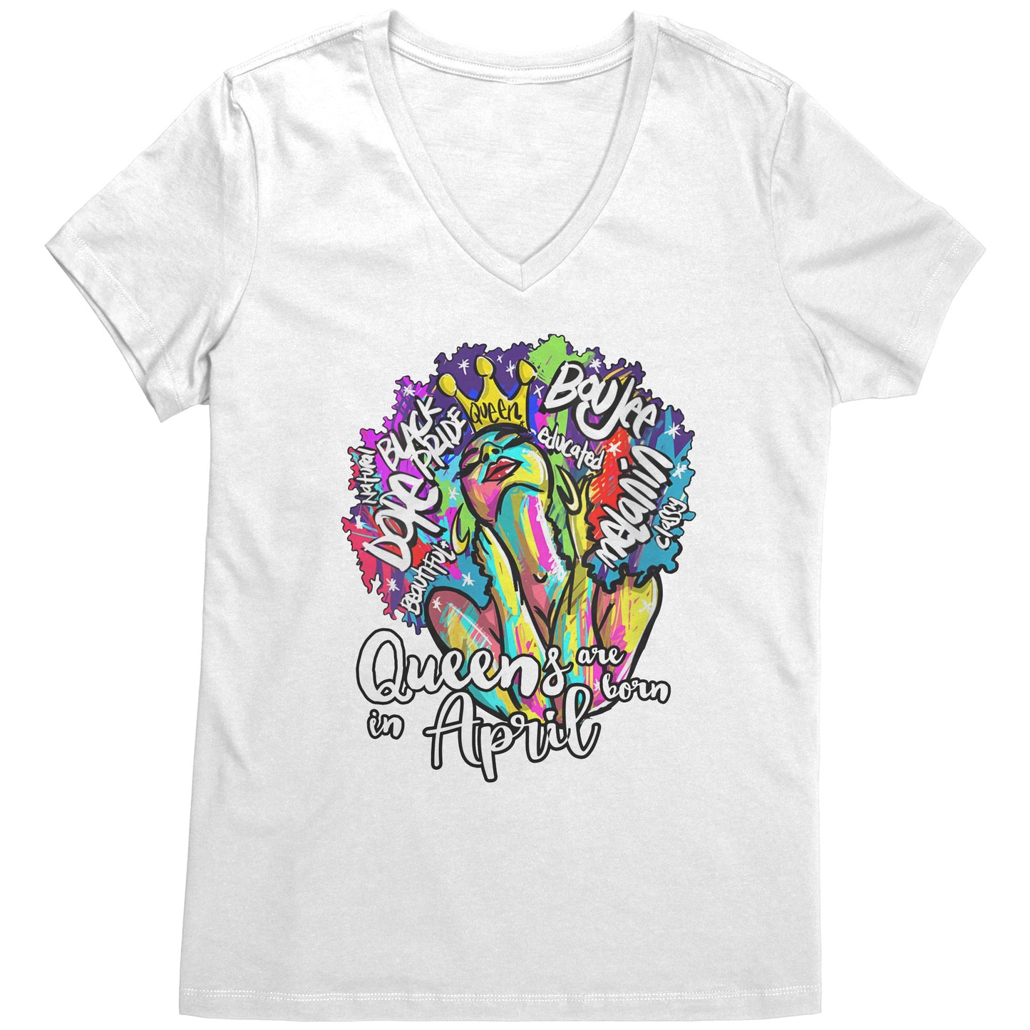 Queens Are Born In April V-Neck Tee