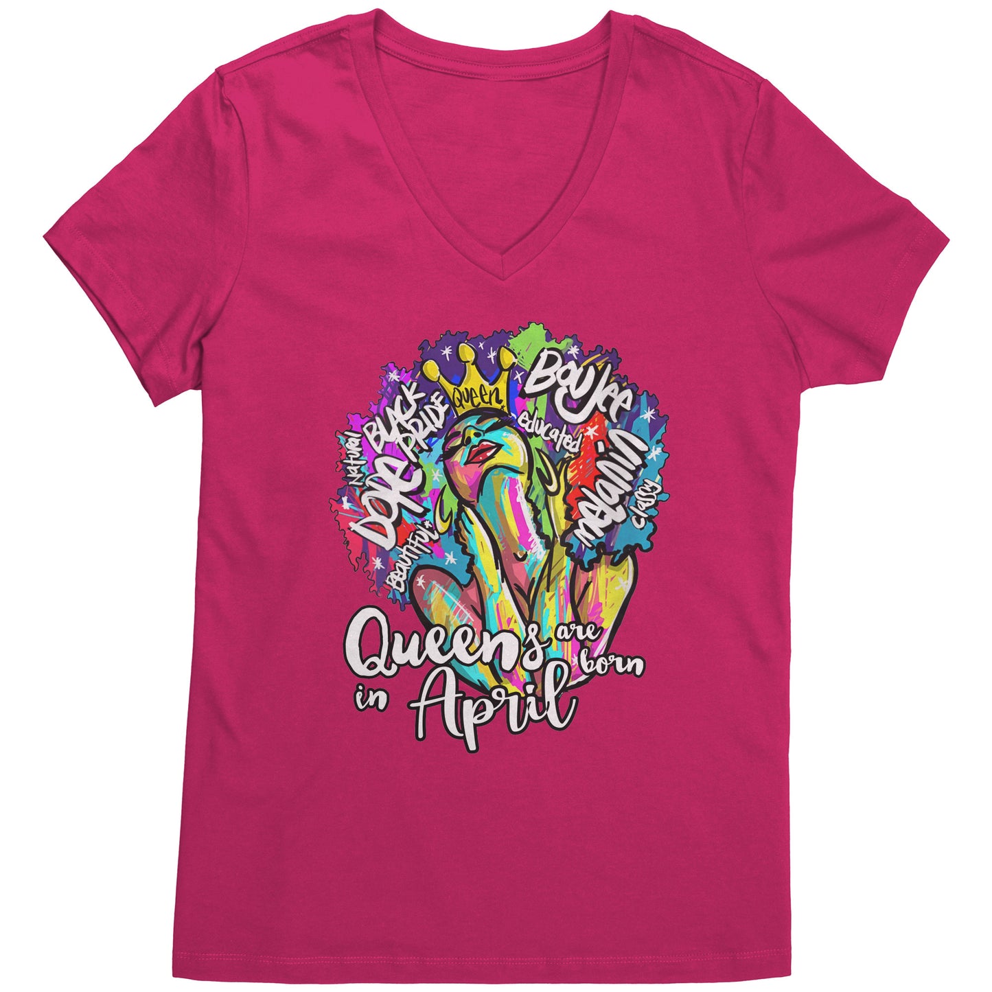 Queens Are Born In April V-Neck Tee