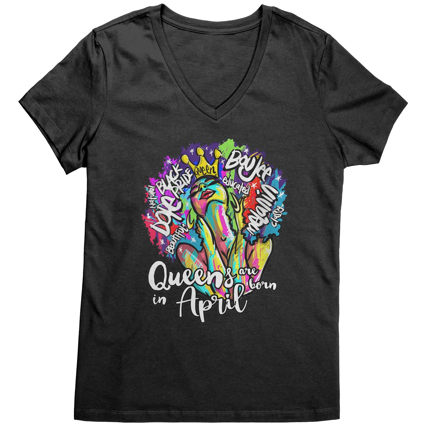 Queens Are Born In April V-Neck Tee