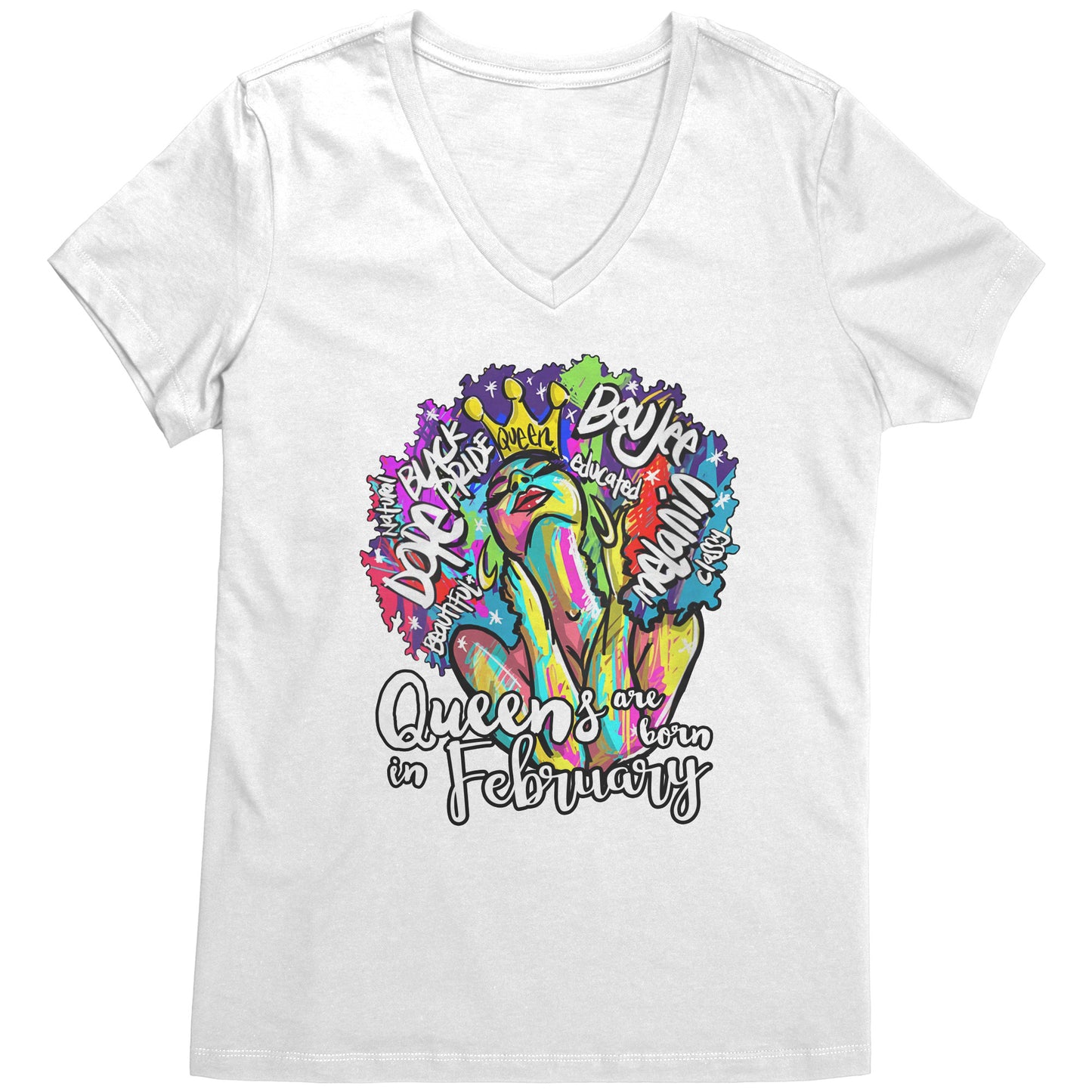 Queens Are Born In February V-Neck Tee