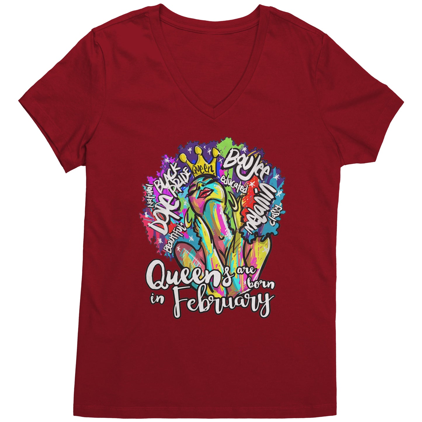 Queens Are Born In February V-Neck Tee