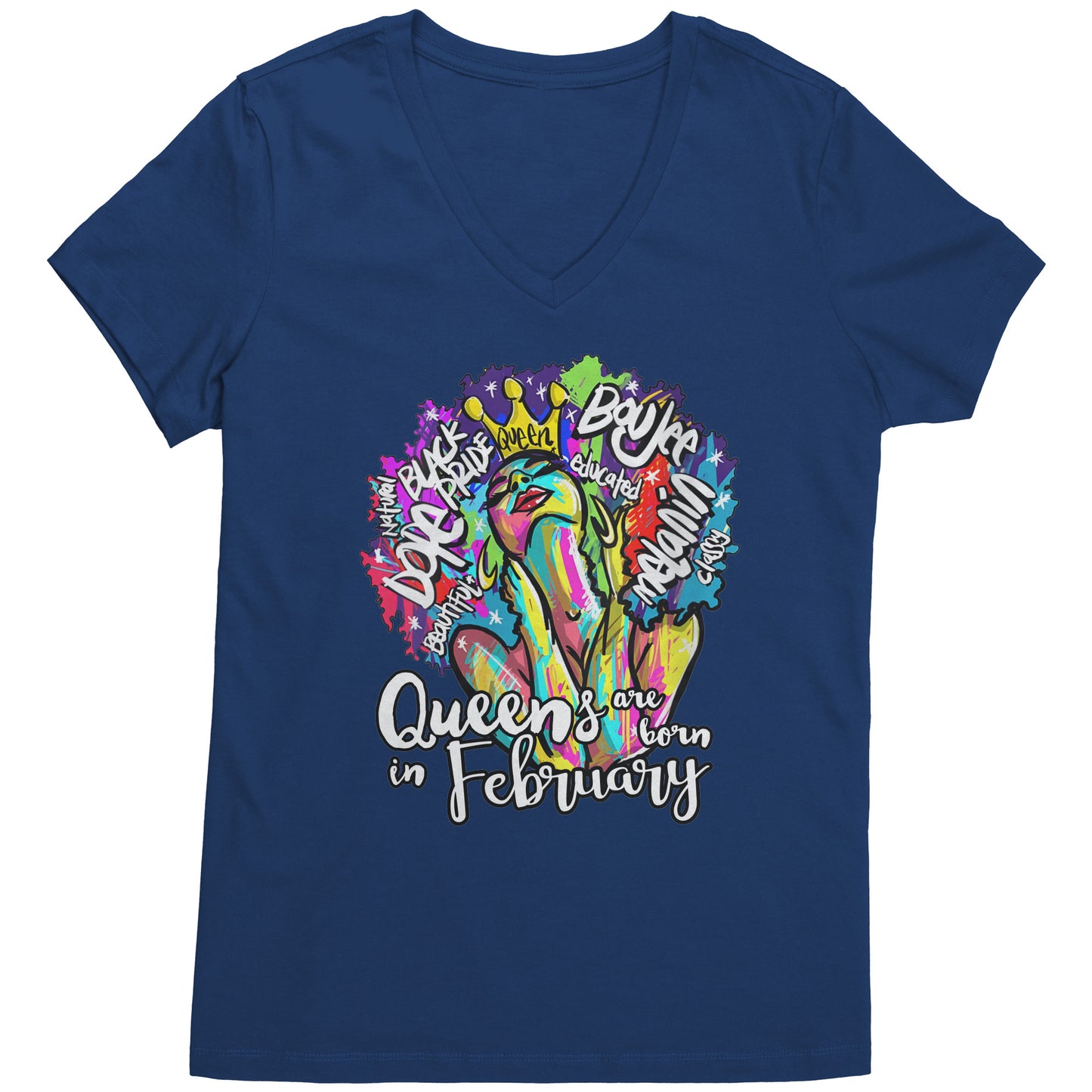 Queens Are Born In February V-Neck Tee