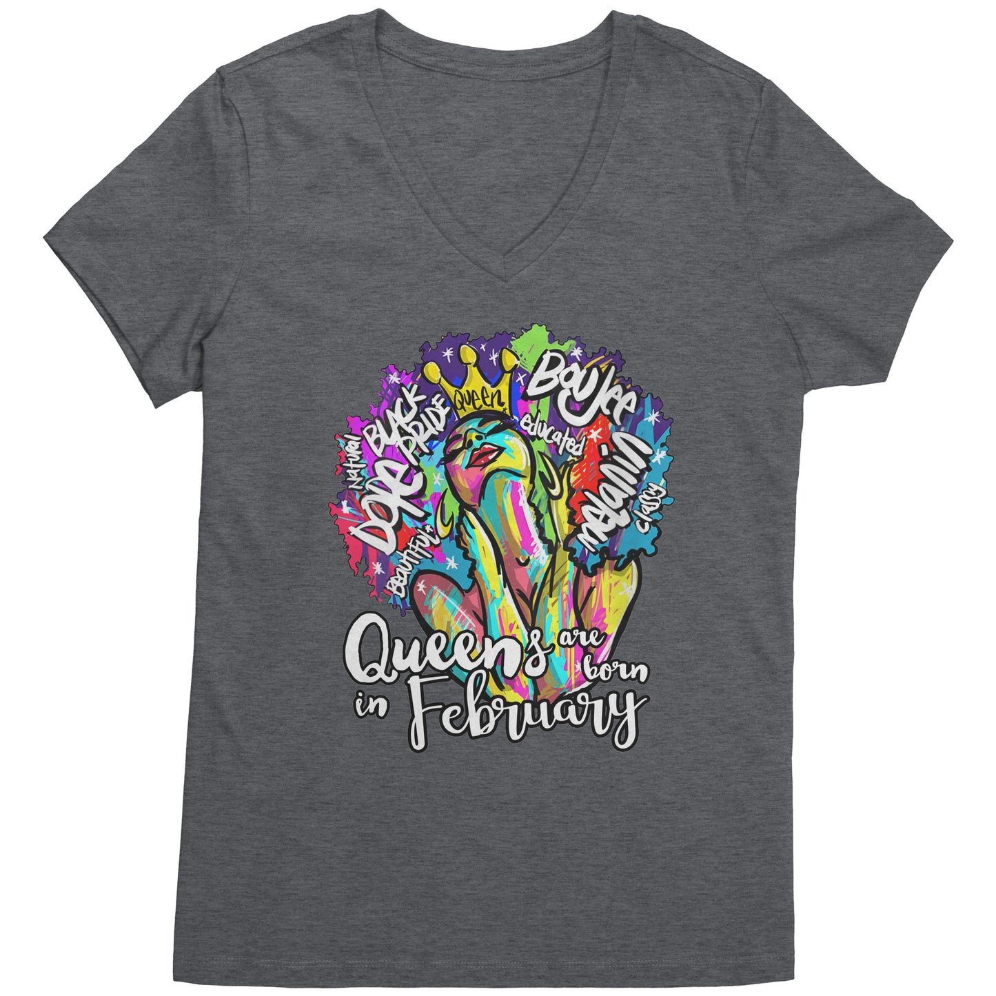 Queens Are Born In February V-Neck Tee