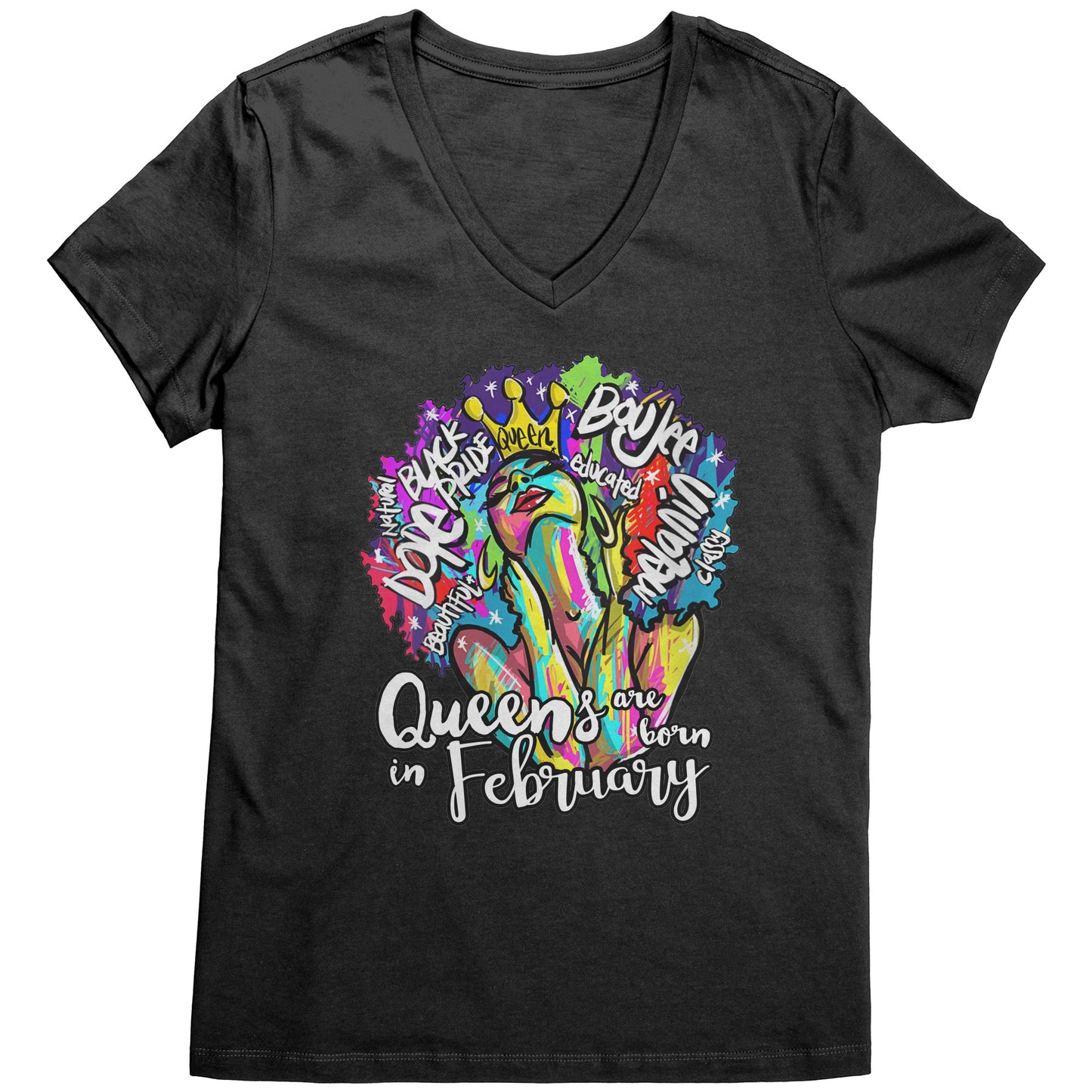 Queens Are Born In February V-Neck Tee