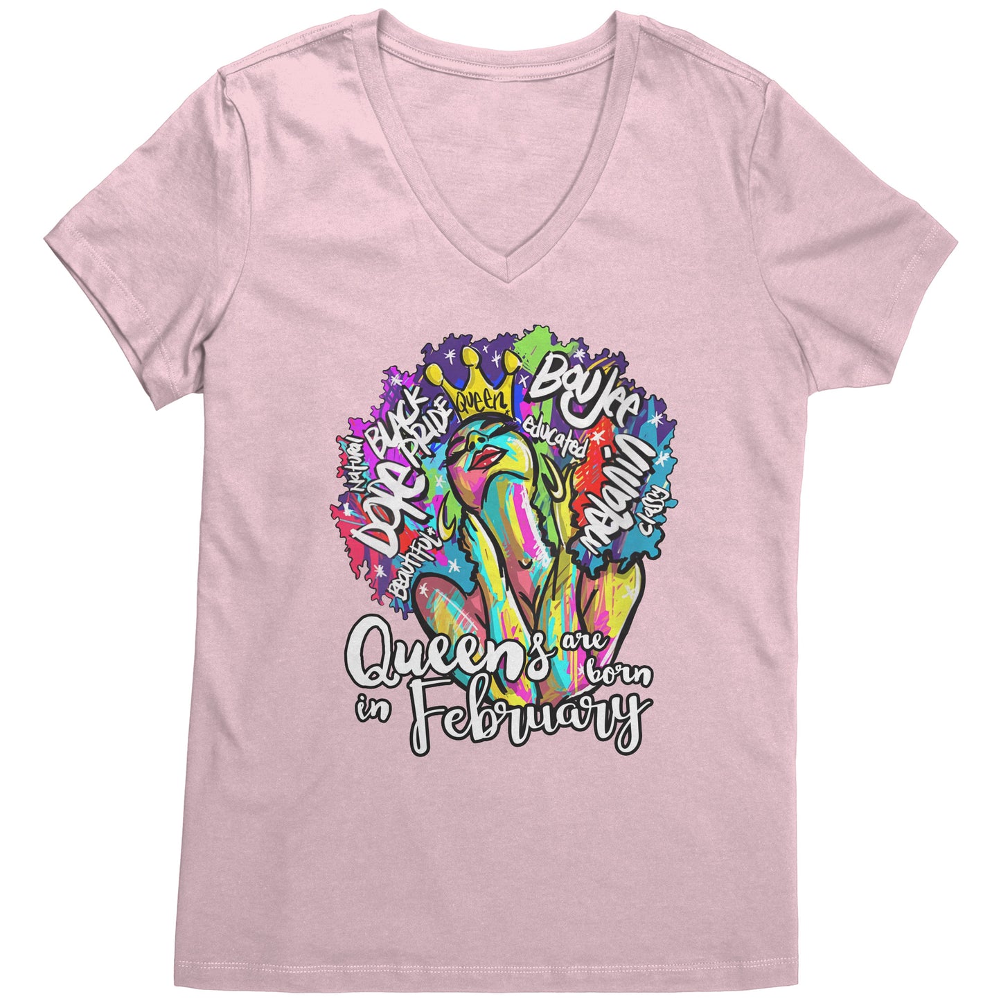 Queens Are Born In February V-Neck Tee
