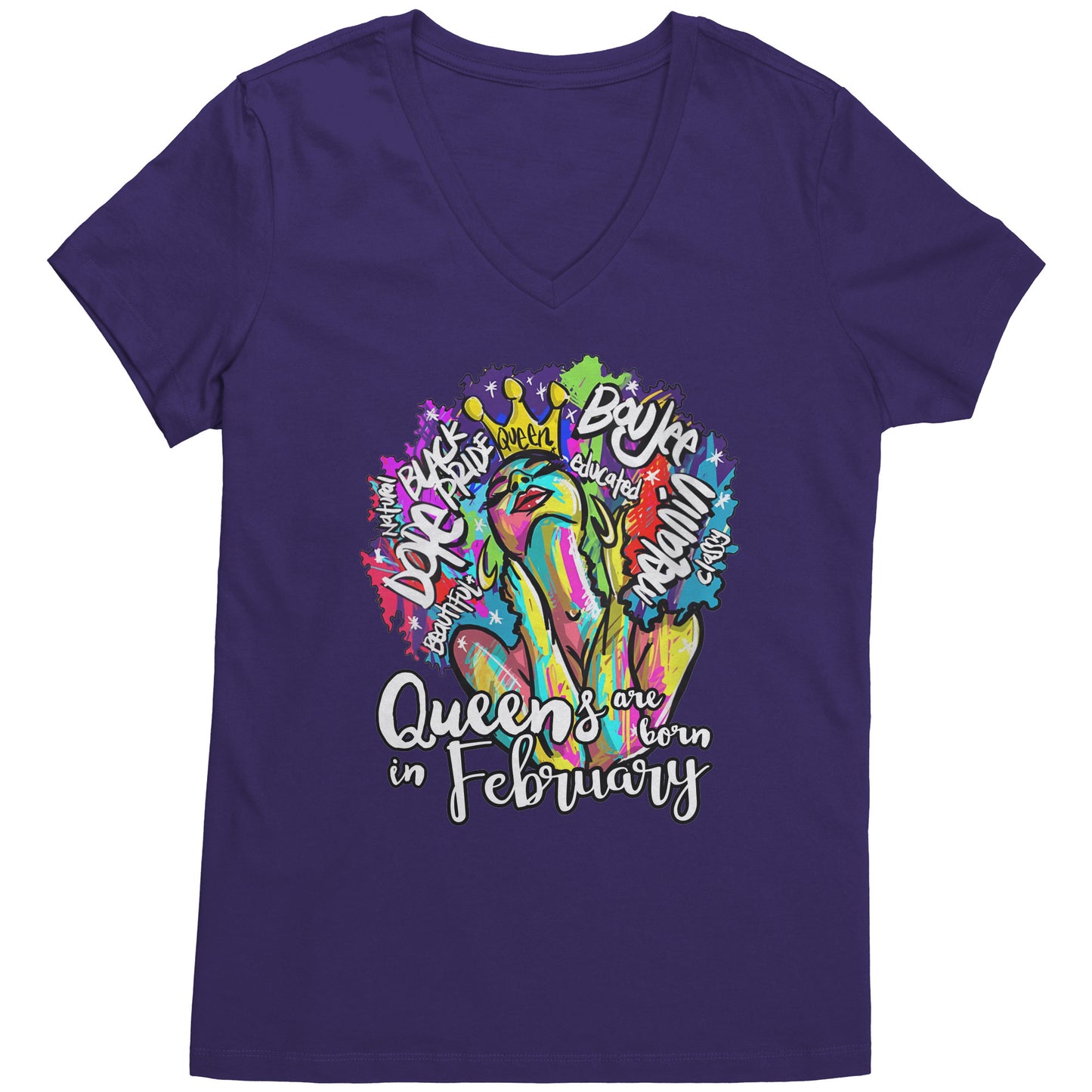 Queens Are Born In February V-Neck Tee