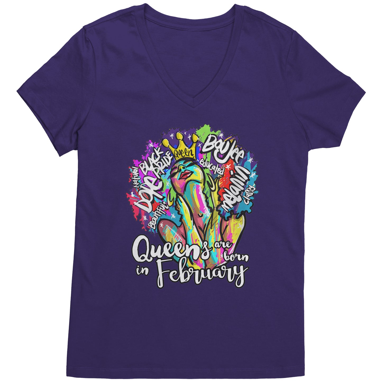 Queens Are Born In February  V-Neck Tee