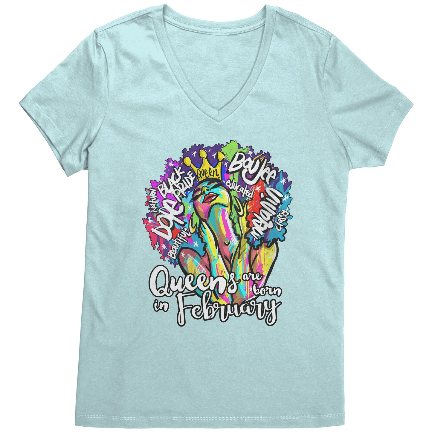 Queens Are Born In February V-Neck Tee