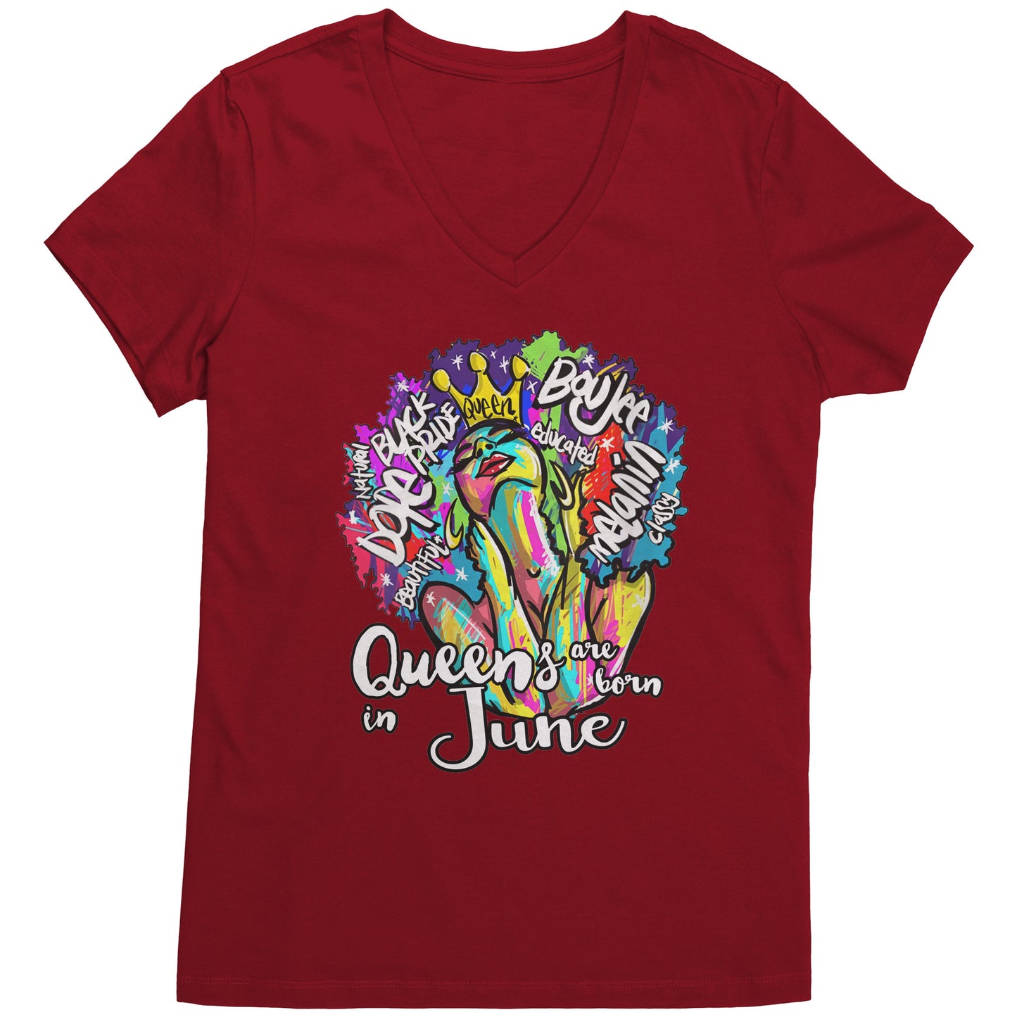 Queens Are Born In June  V-Neck Tee