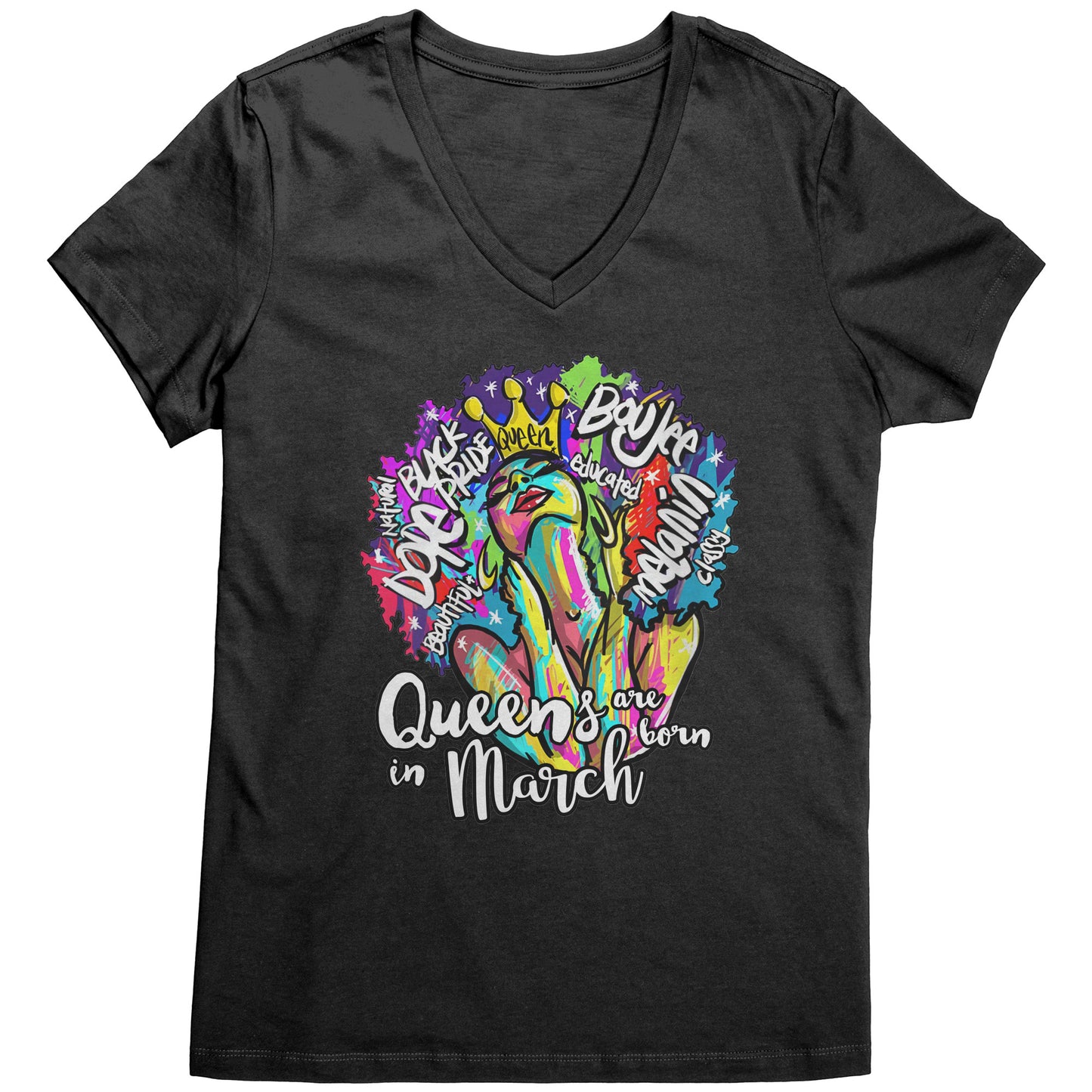 Queens Are Born In March V-Neck Tee