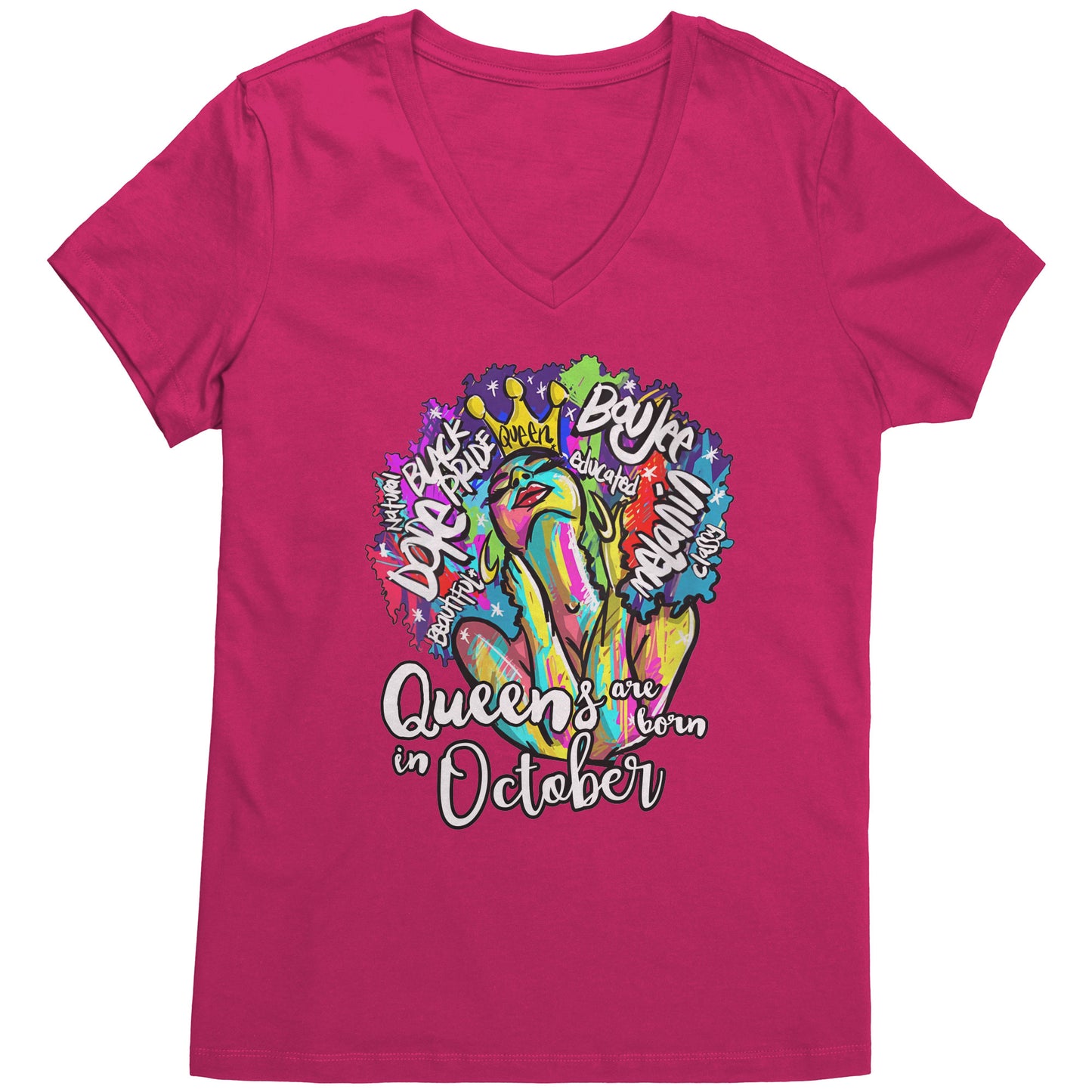 Queens Are Born In October V-Neck Tee