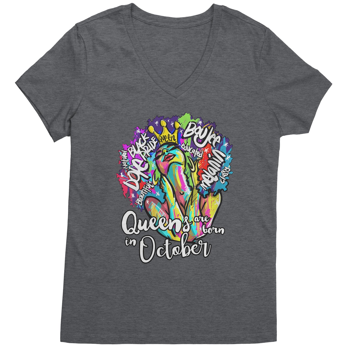 Queens Are Born In October V-Neck Tee