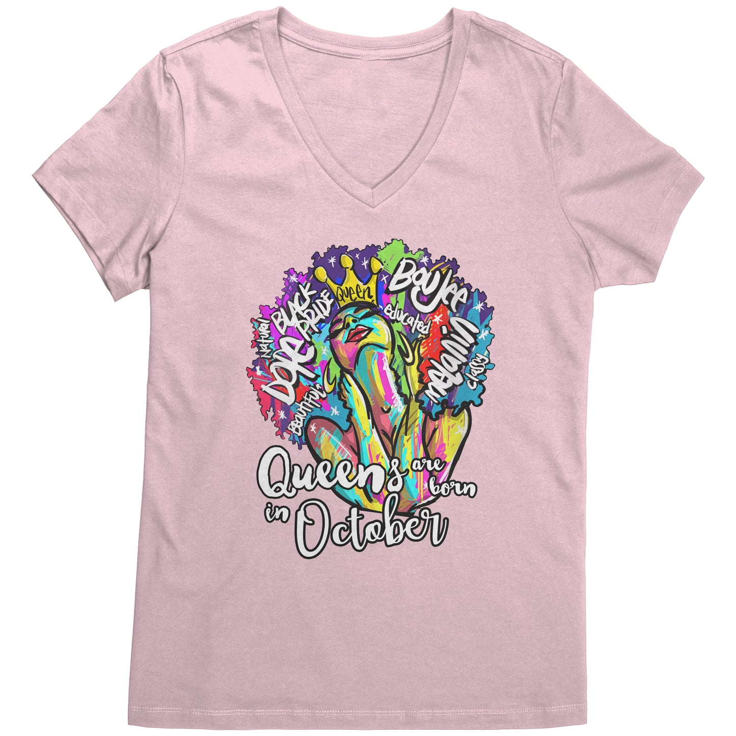 Queens Are Born In October V-Neck Tee