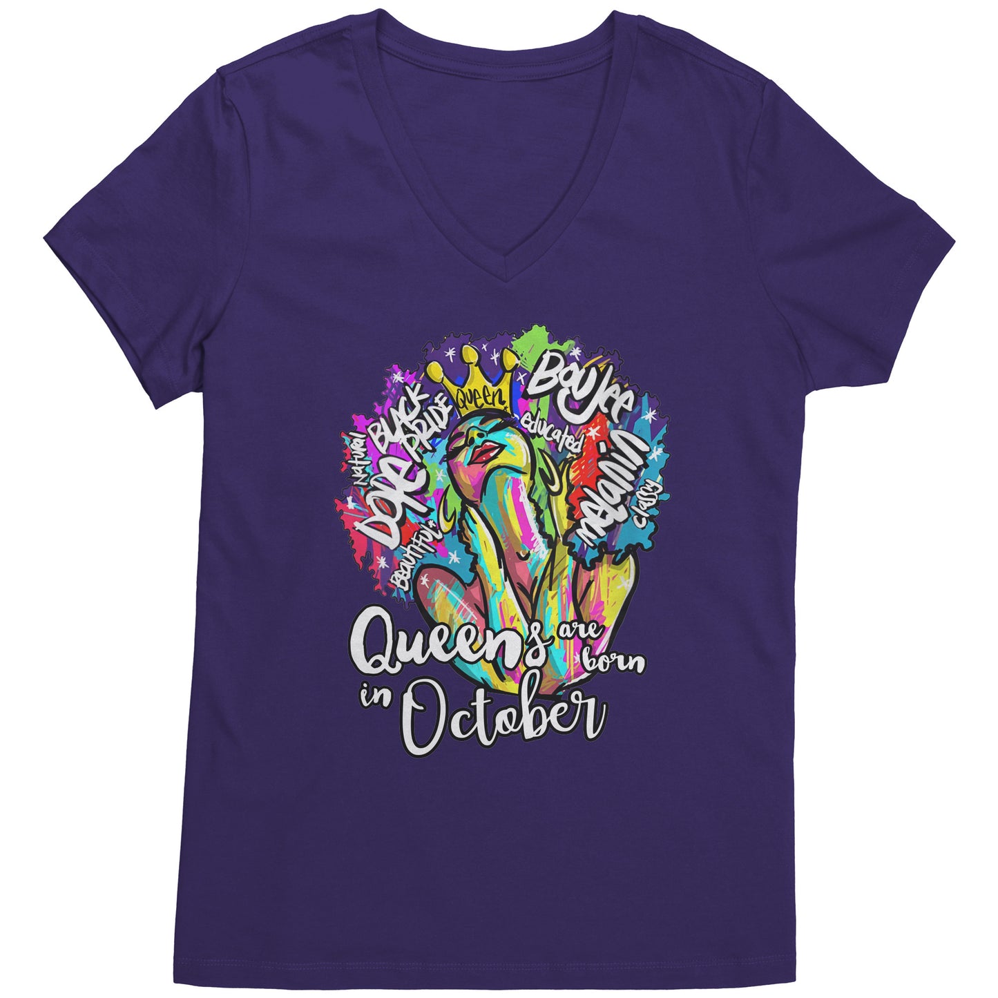 Queens Are Born In October V-Neck Tee