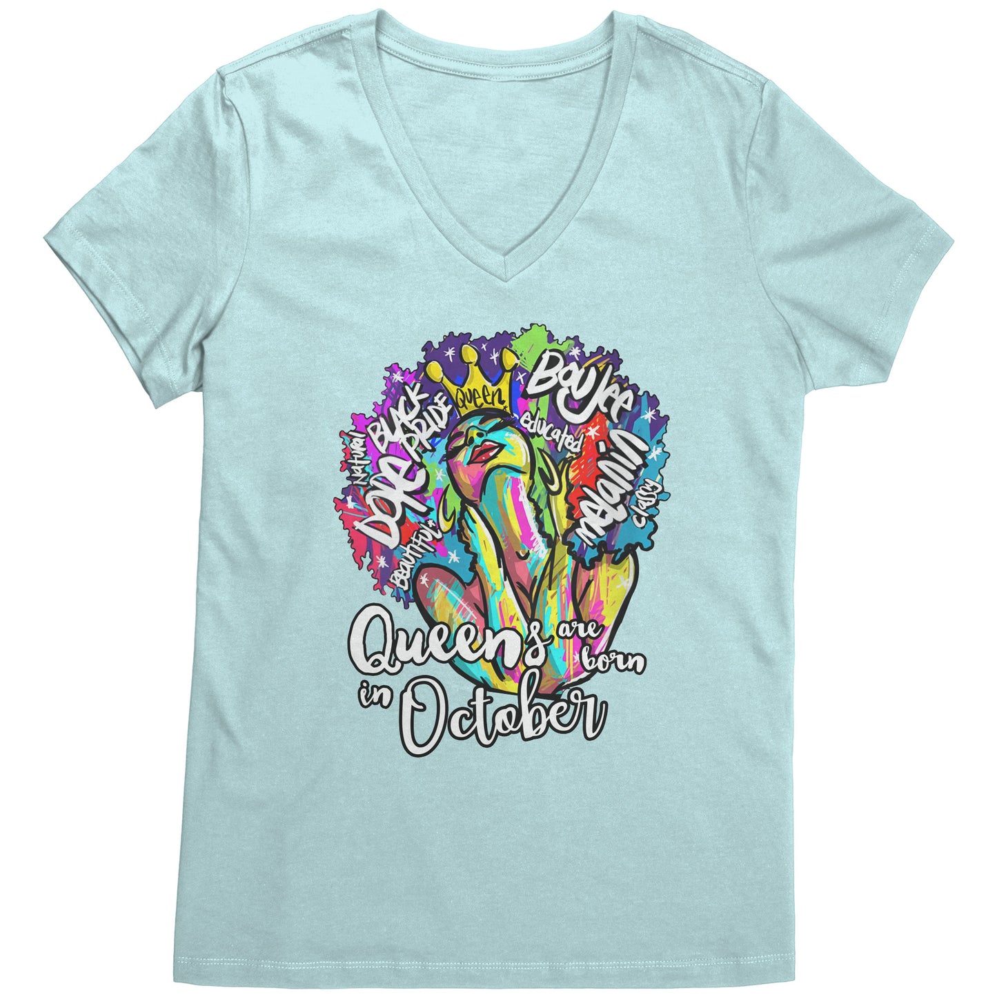 Queens Are Born In October V-Neck Tee