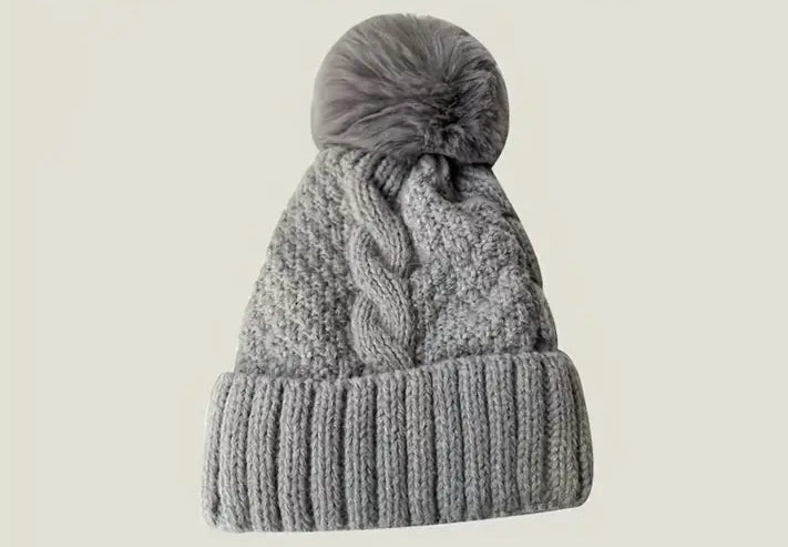 Thick Fleece Beanie Hat w/Pom Pom