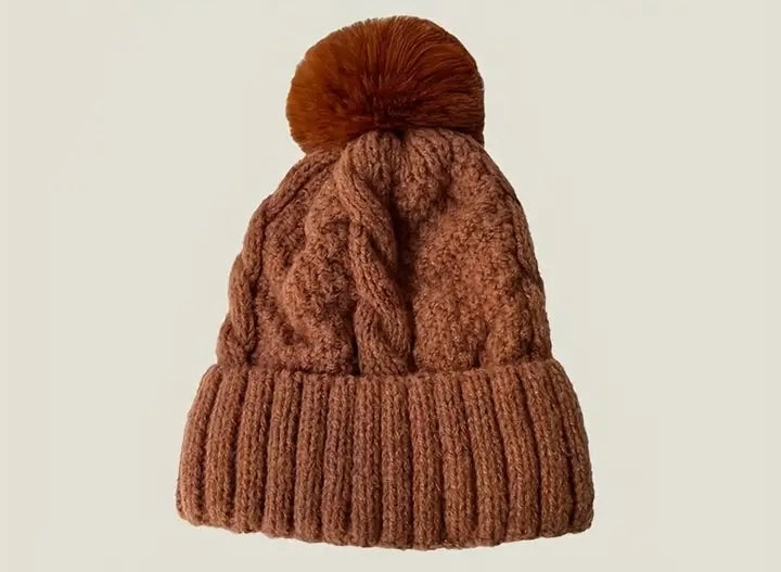 Thick Fleece Beanie Hat w/Pom Pom