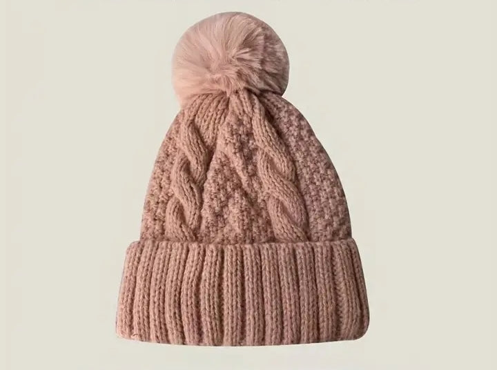 Thick Fleece Beanie Hat w/Pom Pom