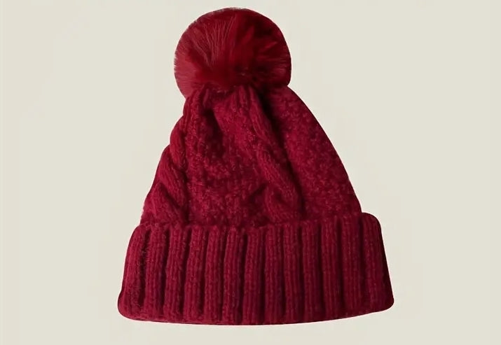 Thick Fleece Beanie Hat w/Pom Pom