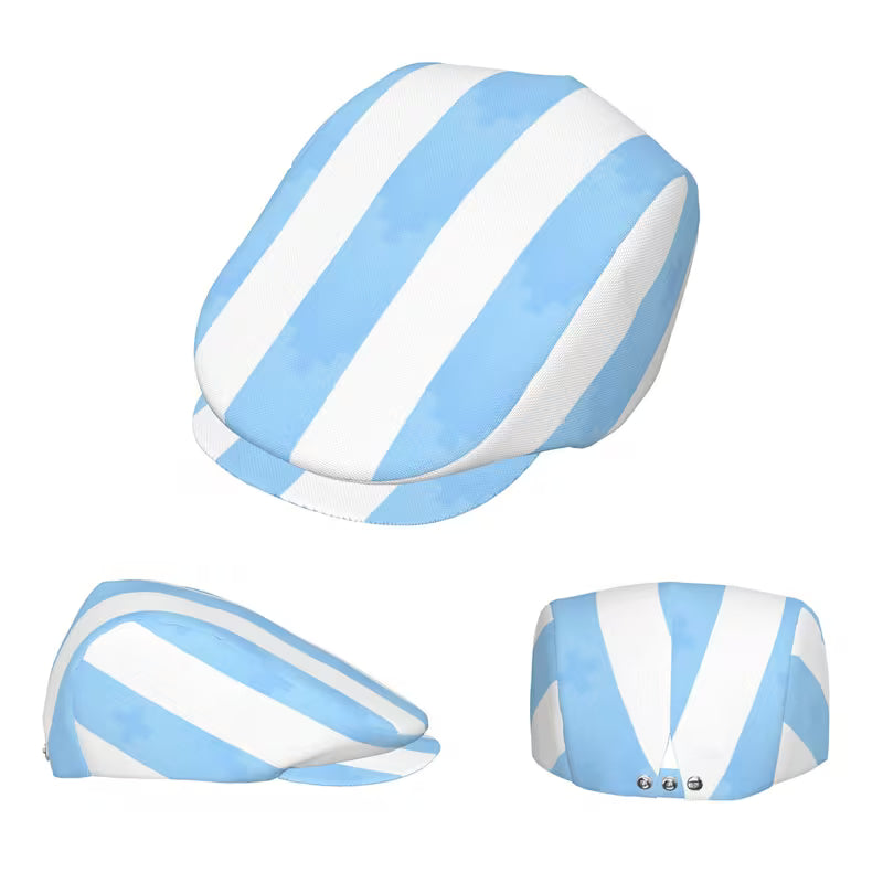 Blue and White Pinstriped Newsboy Cap