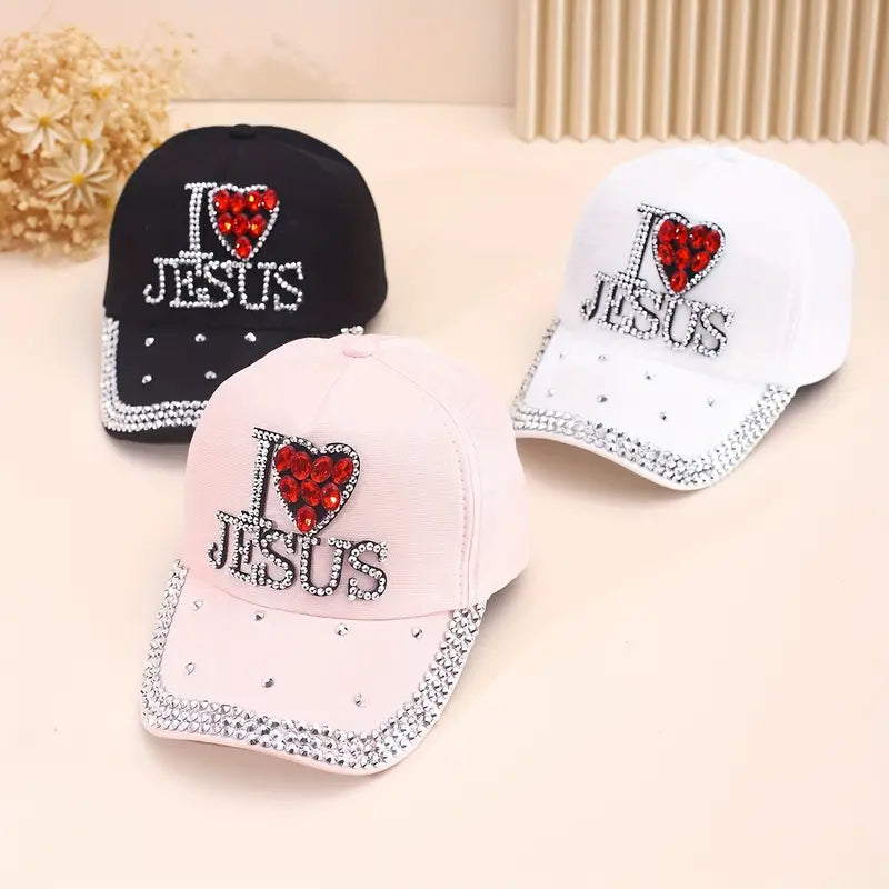 I Love Jesus Rhinestone Cap