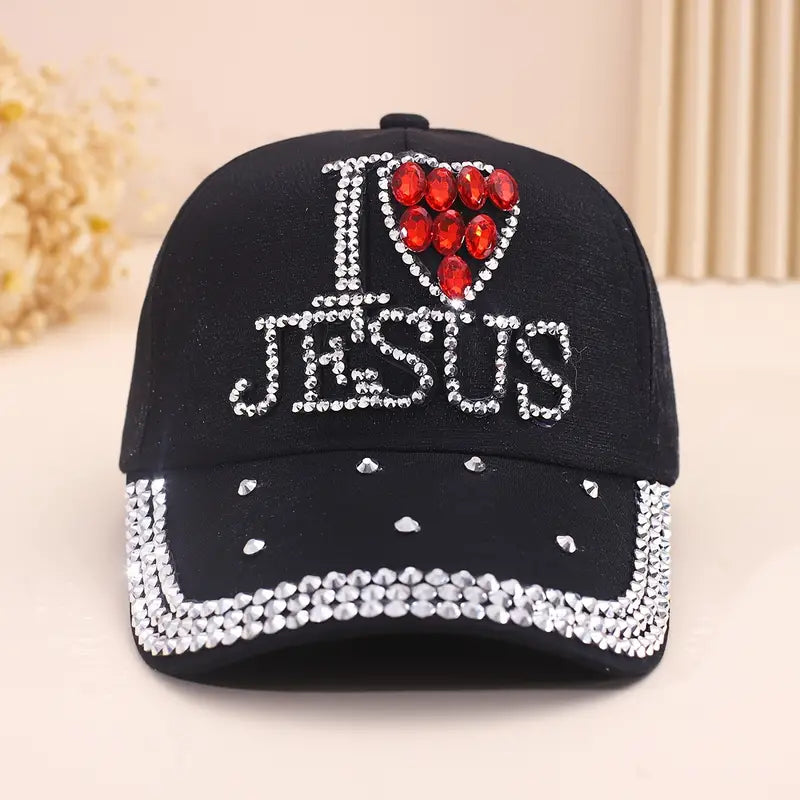 I Love Jesus Rhinestone Cap