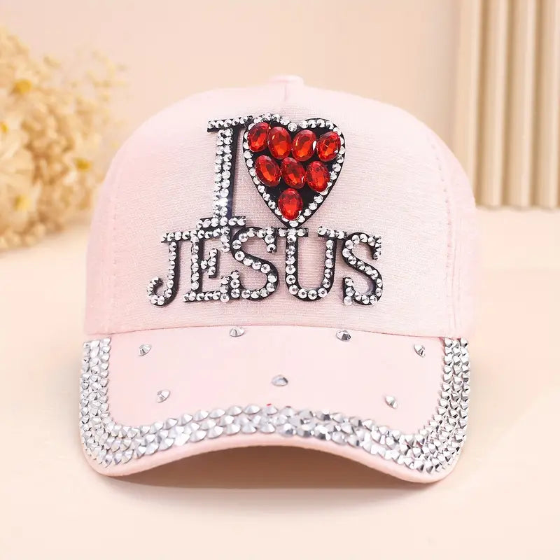 I Love Jesus Rhinestone Cap