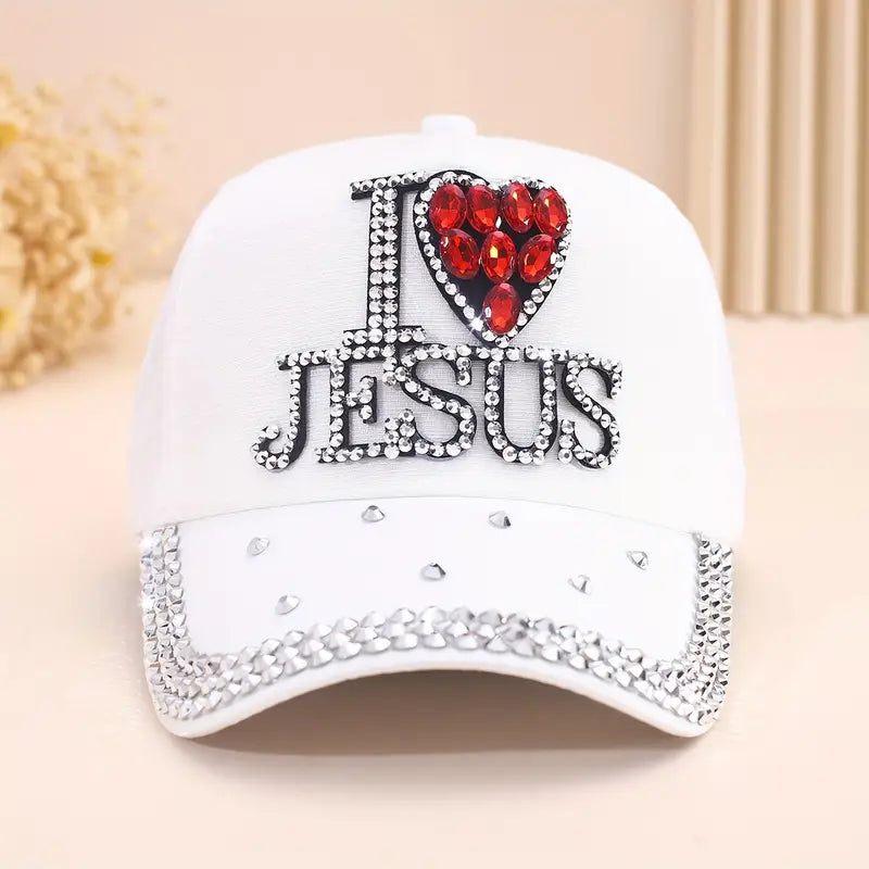 I Love Jesus Rhinestone Cap