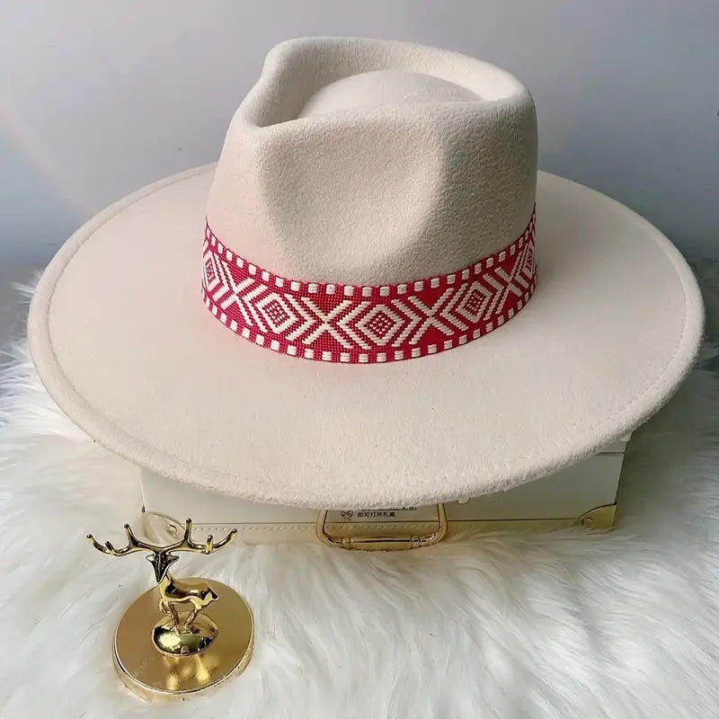 Cream Fedora w/ red band