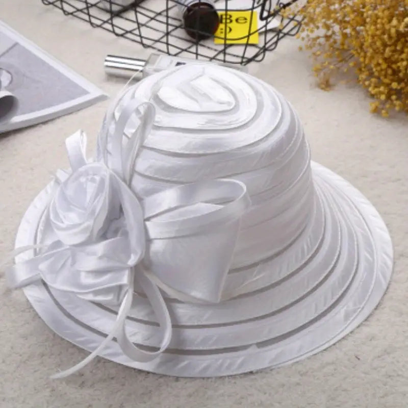 Wide Brim Organza Satin Hat w/Bow