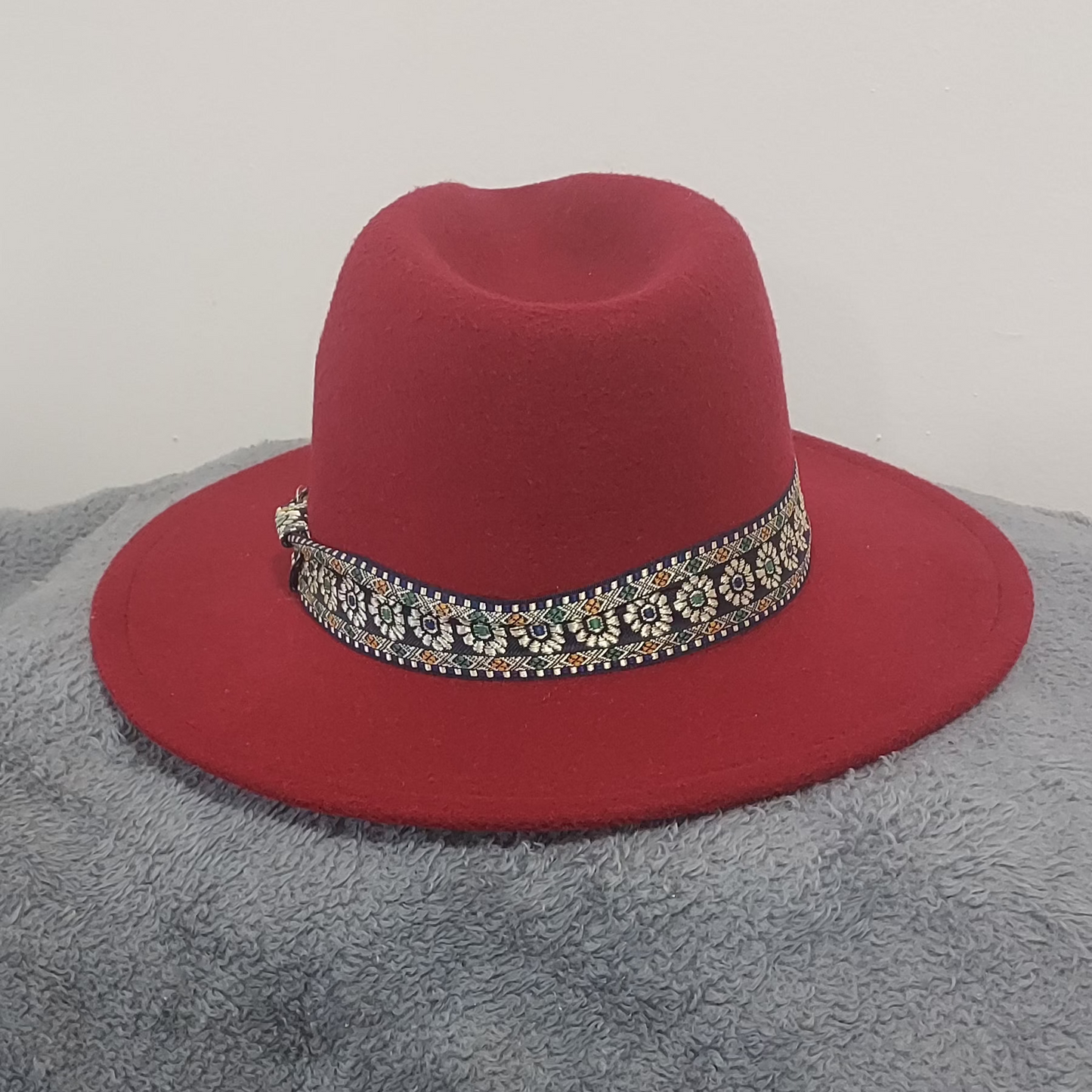 Bohemian Style Burgundy Fedora w/Ribbon