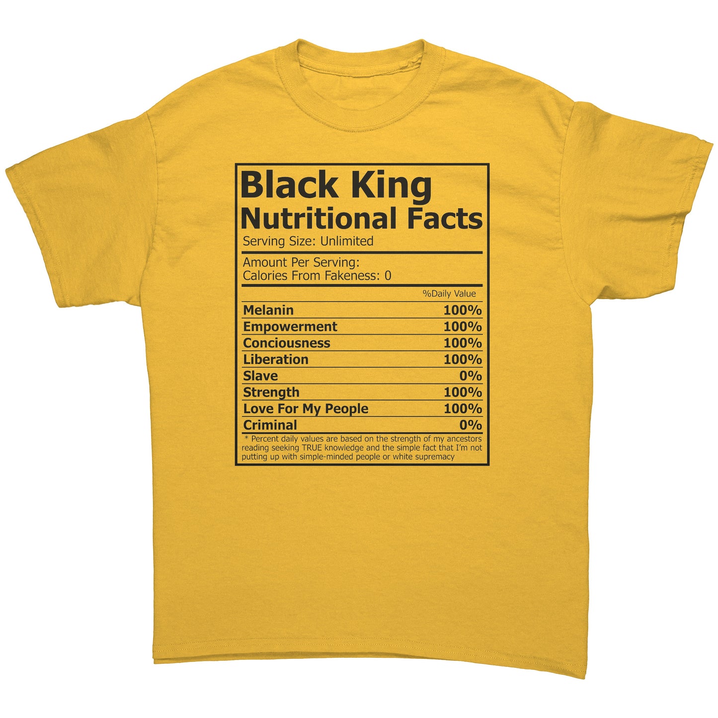 Black King Nutrition Facts Tee