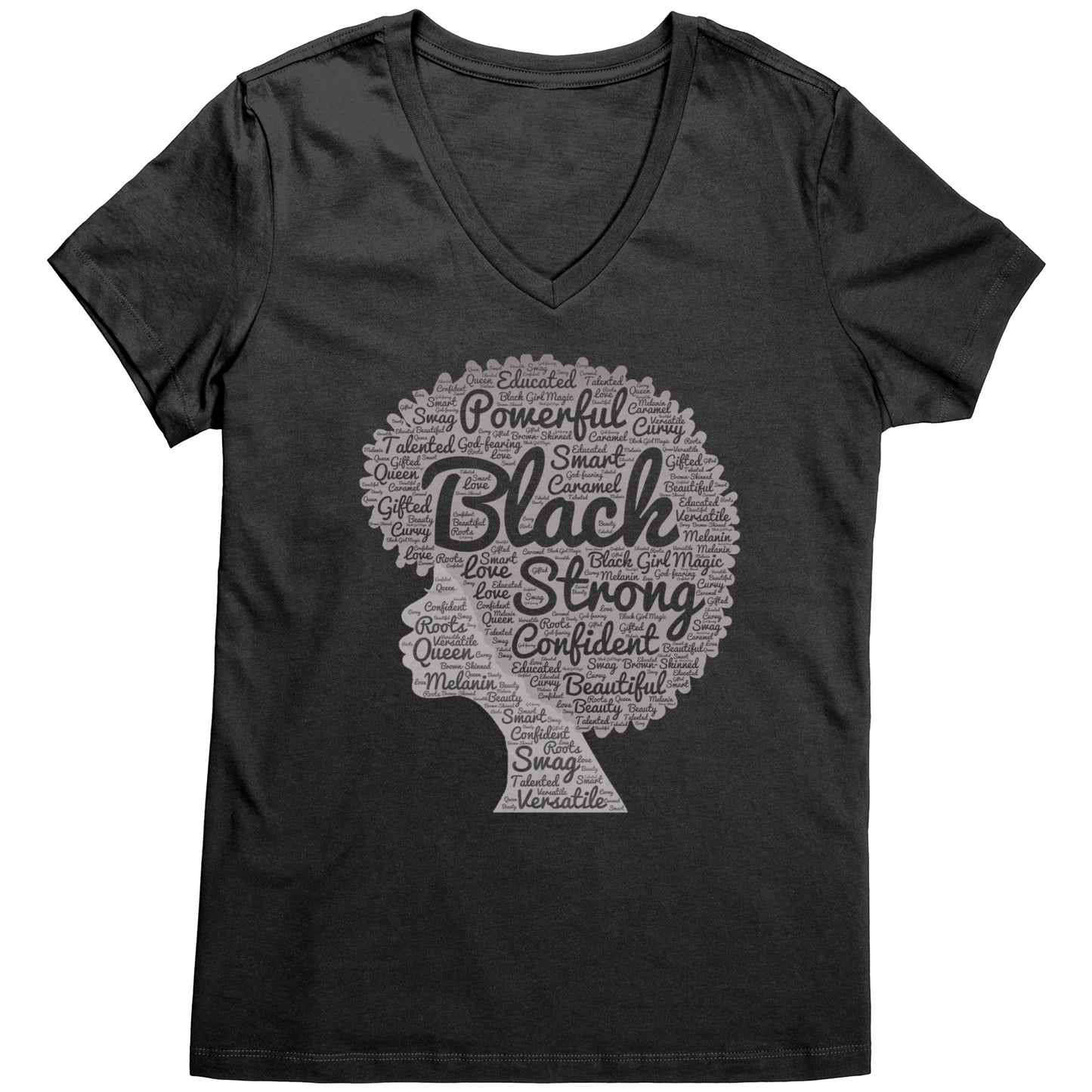 Black and Strong Wome's V-Neck Tee