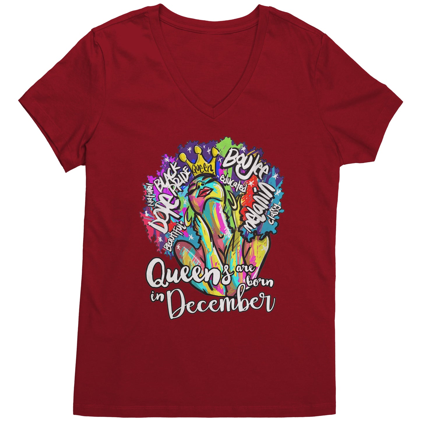 Queens Are Born In December  V-Neck Tee