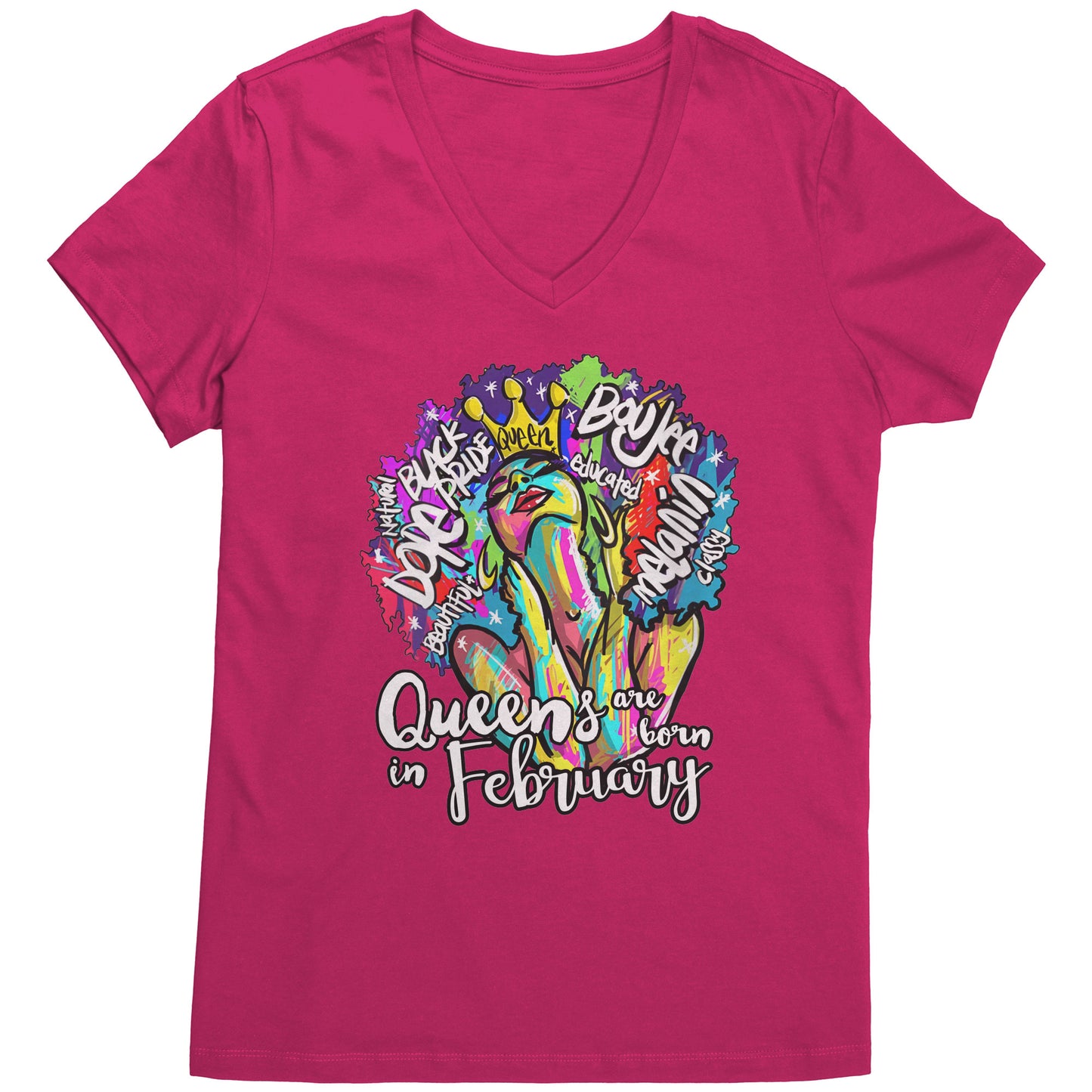 Queens Are Born In February  V-Neck Tee