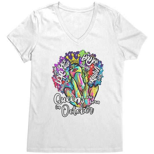 Queens Are Born In October V-Neck Tee
