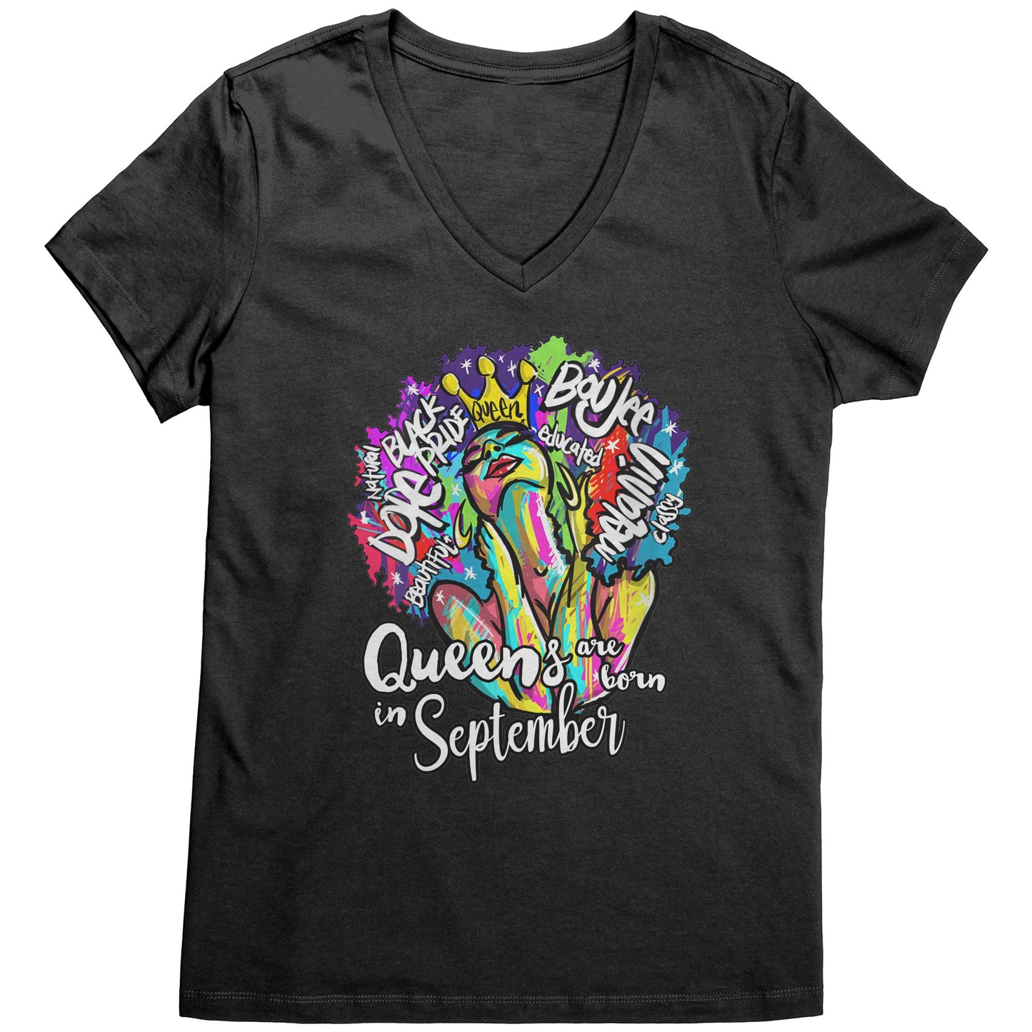 Queens Are Born In September  V-Neck Tee