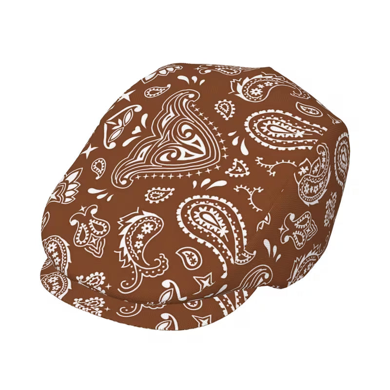 Brown and White Paisley Newsboy Cap