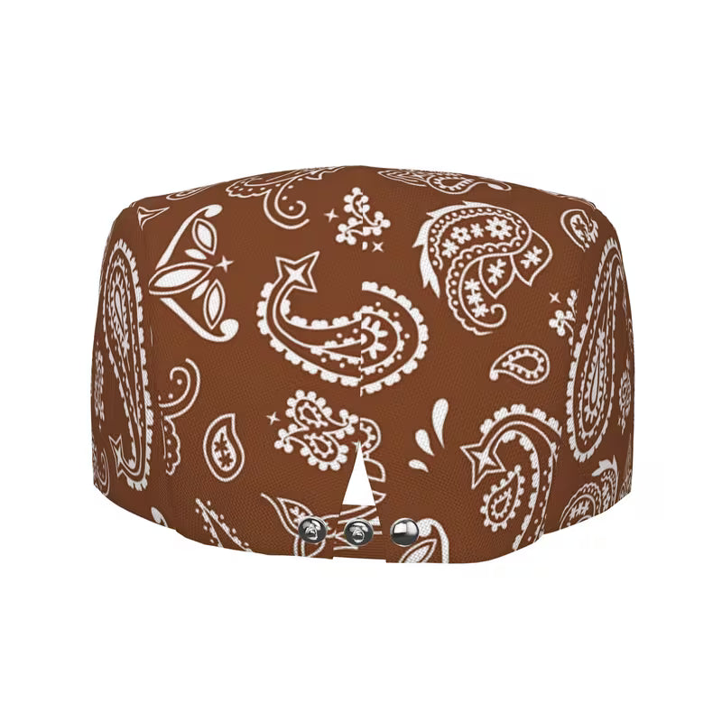 Brown and White Paisley Newsboy Cap