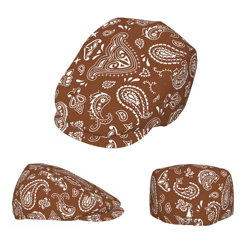 Brown and White Paisley Newsboy Cap