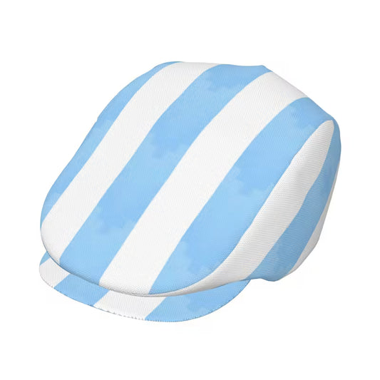 Blue and White Pinstriped Newsboy Cap