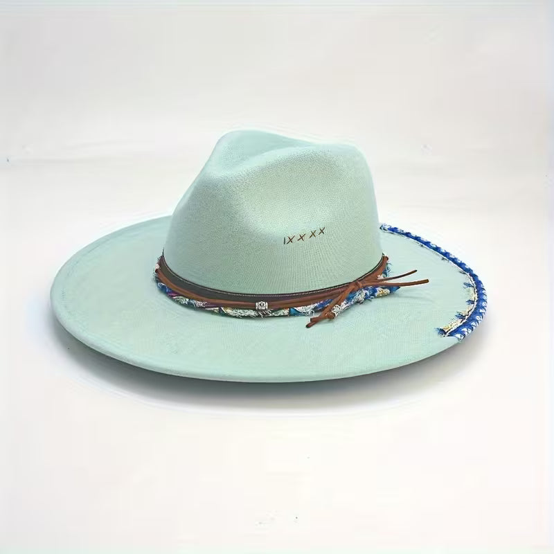 Light Blue Wide Brim Western Coyboy Hat