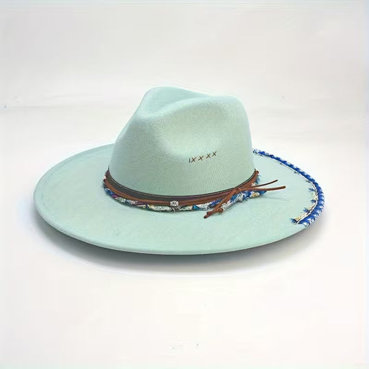 Light Blue Wide Brim Western Coyboy Hat