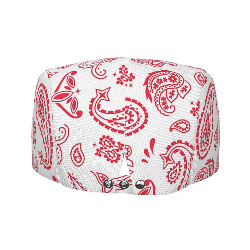 Red and White Paisley Newsboy Cap