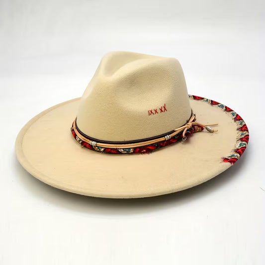 Beige Wide Brim Western Coyboy Hat